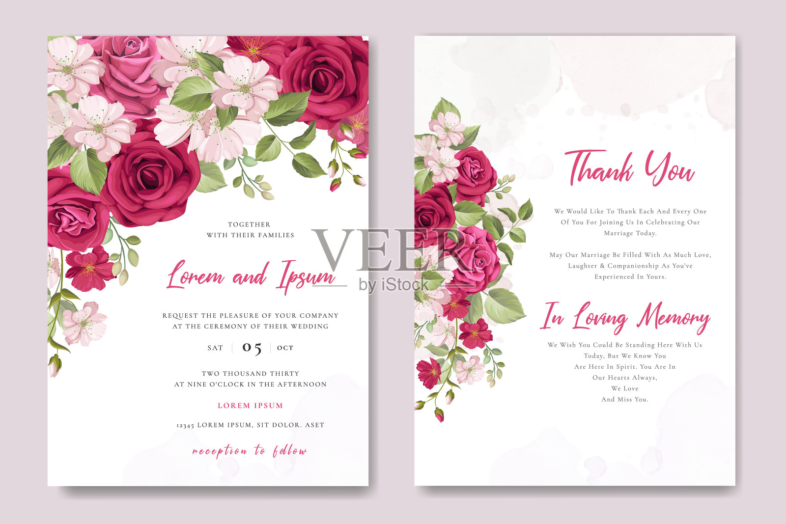 美丽的花圈婚礼请柬设计模板素材