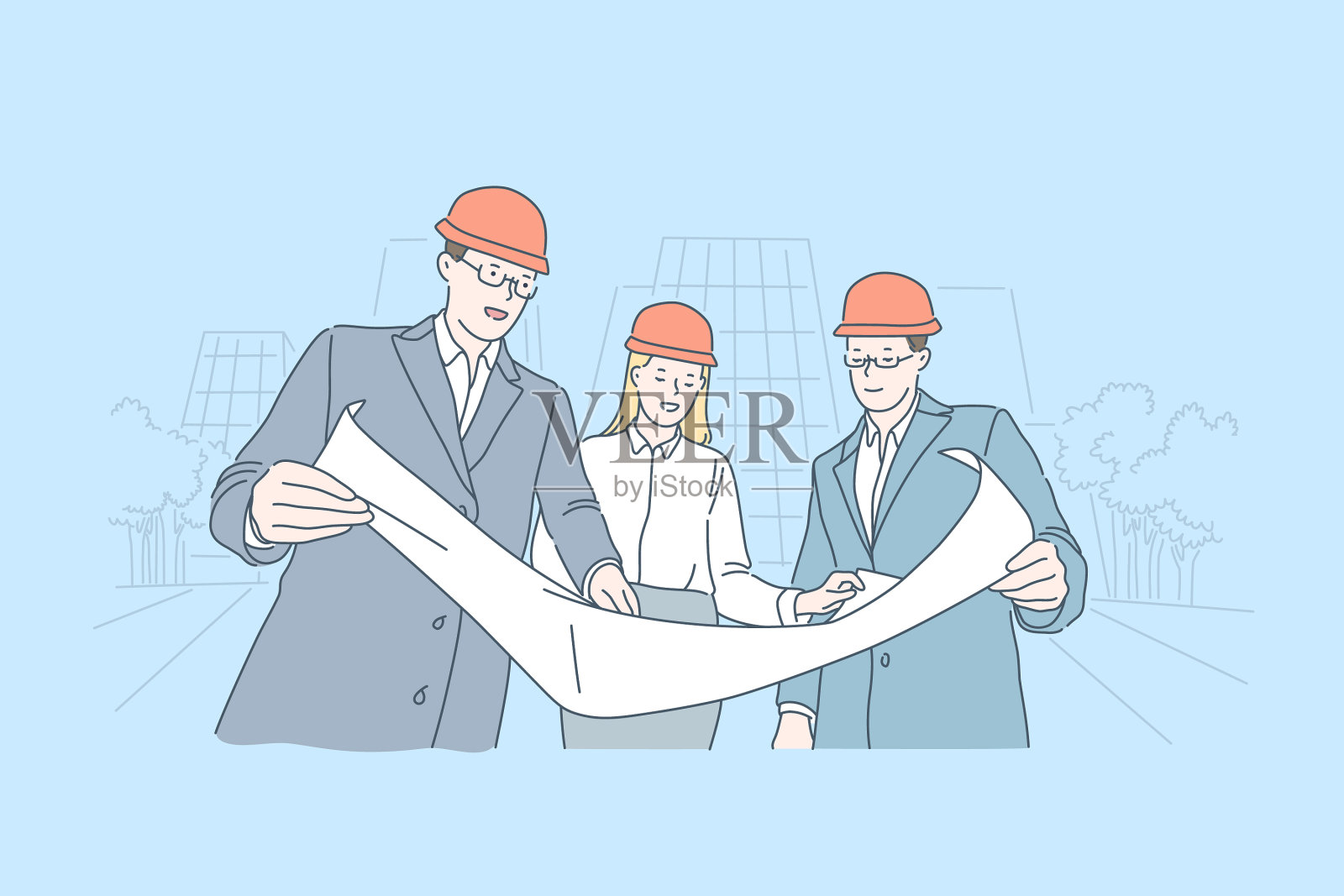 工业商业建筑施工草案插画图片素材