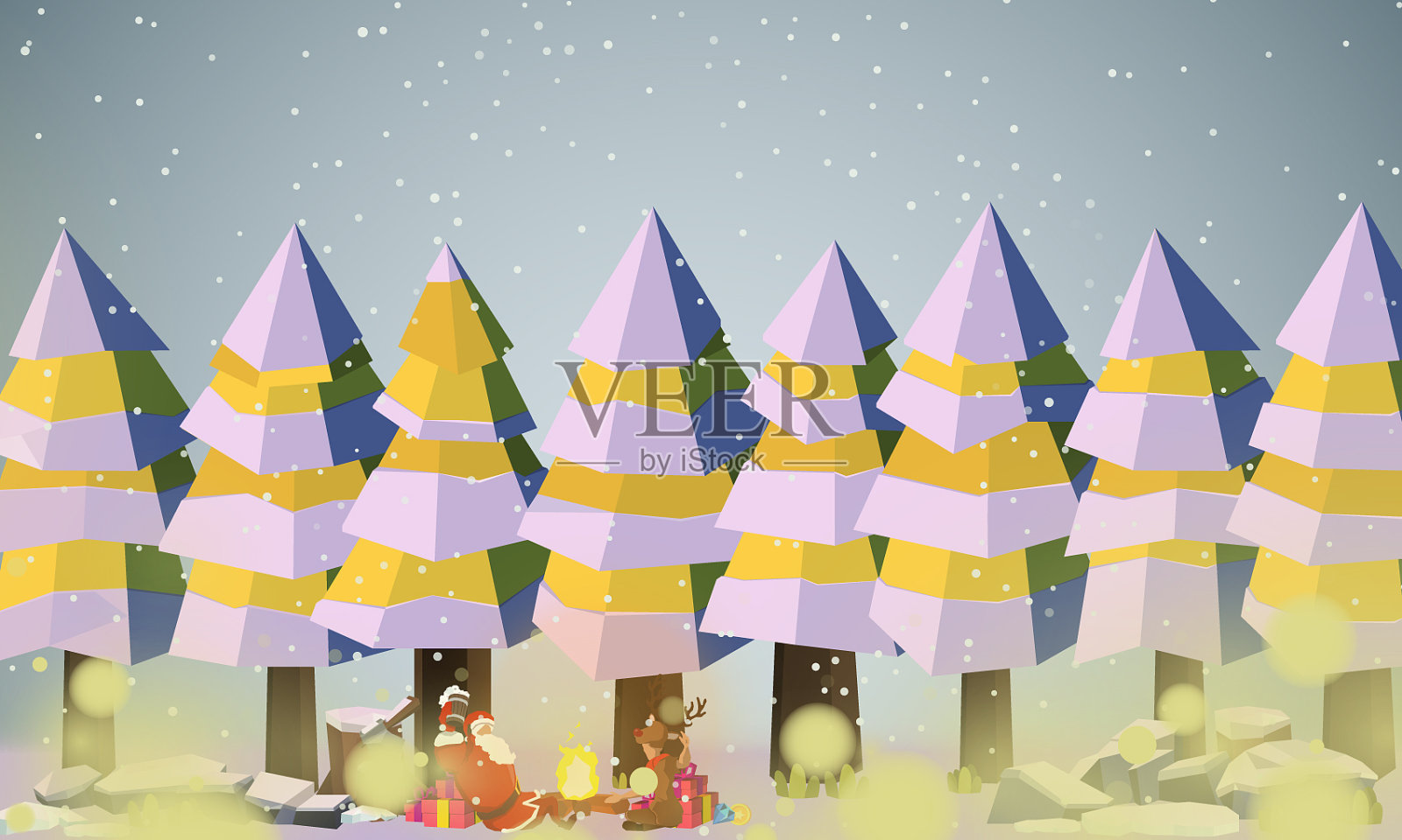 圣诞老人和小鹿坐在一起插画图片素材