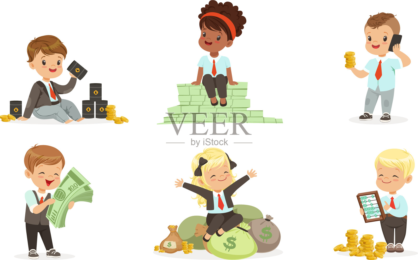 穿着西装的可爱小孩有钱的商人插画图片素材