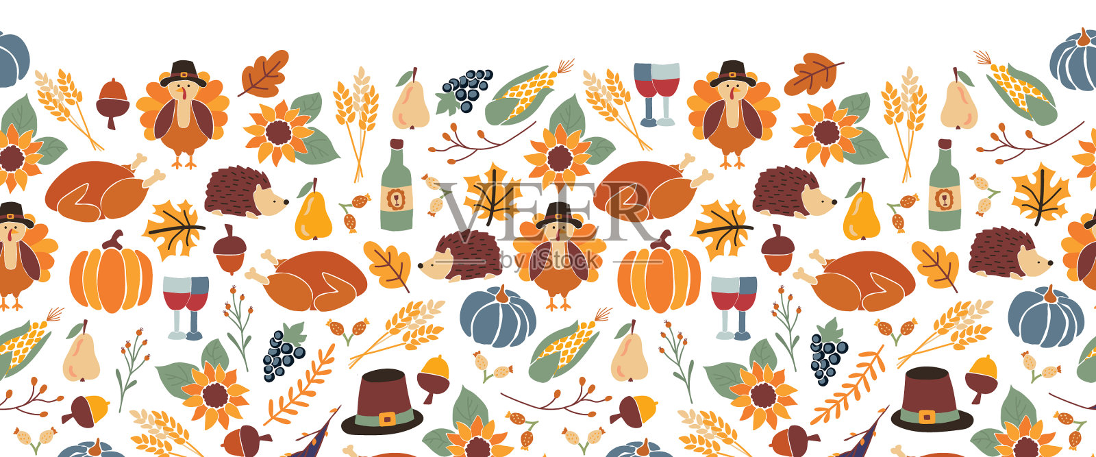 感恩无缝边境秋食插画图片素材