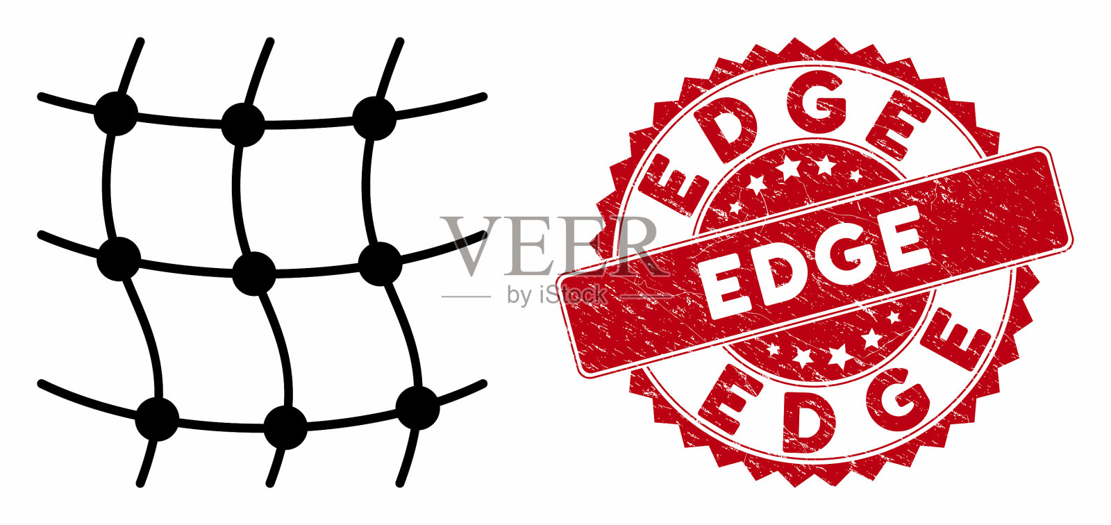 网格网络图标与刮边密封插画图片素材