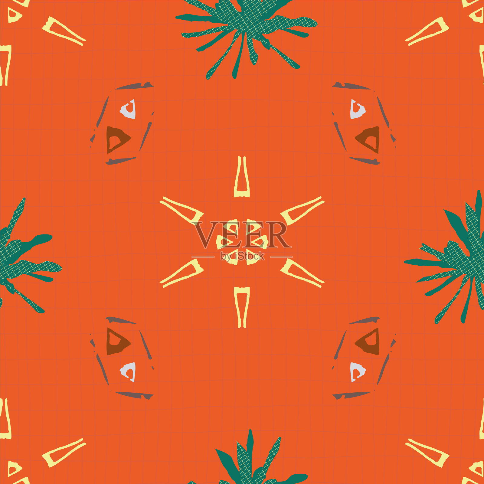 黄色的蓝绿色和土褐色的部落形状插画图片素材