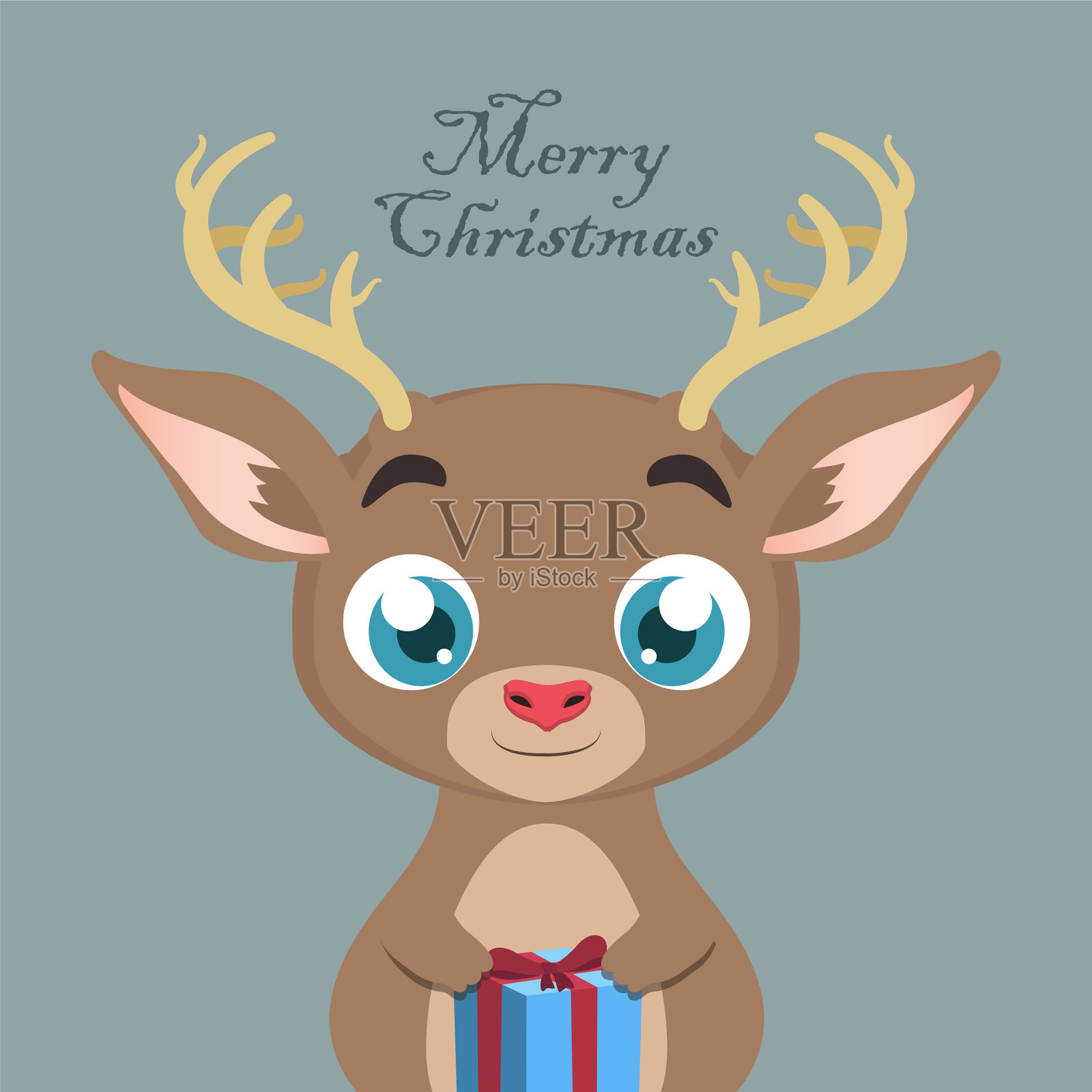 一只可爱的驯鹿拿着礼物插画图片素材