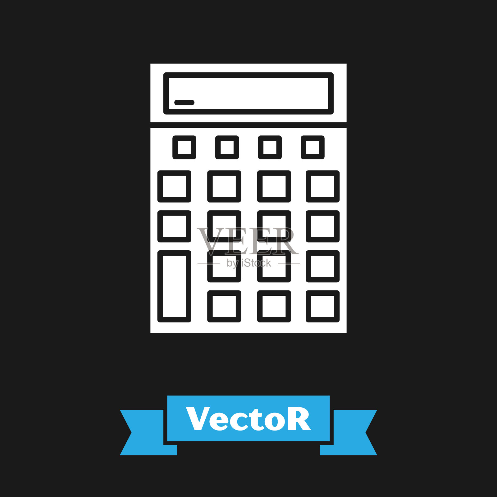 白色计算器图标孤立在黑色背景插画图片素材