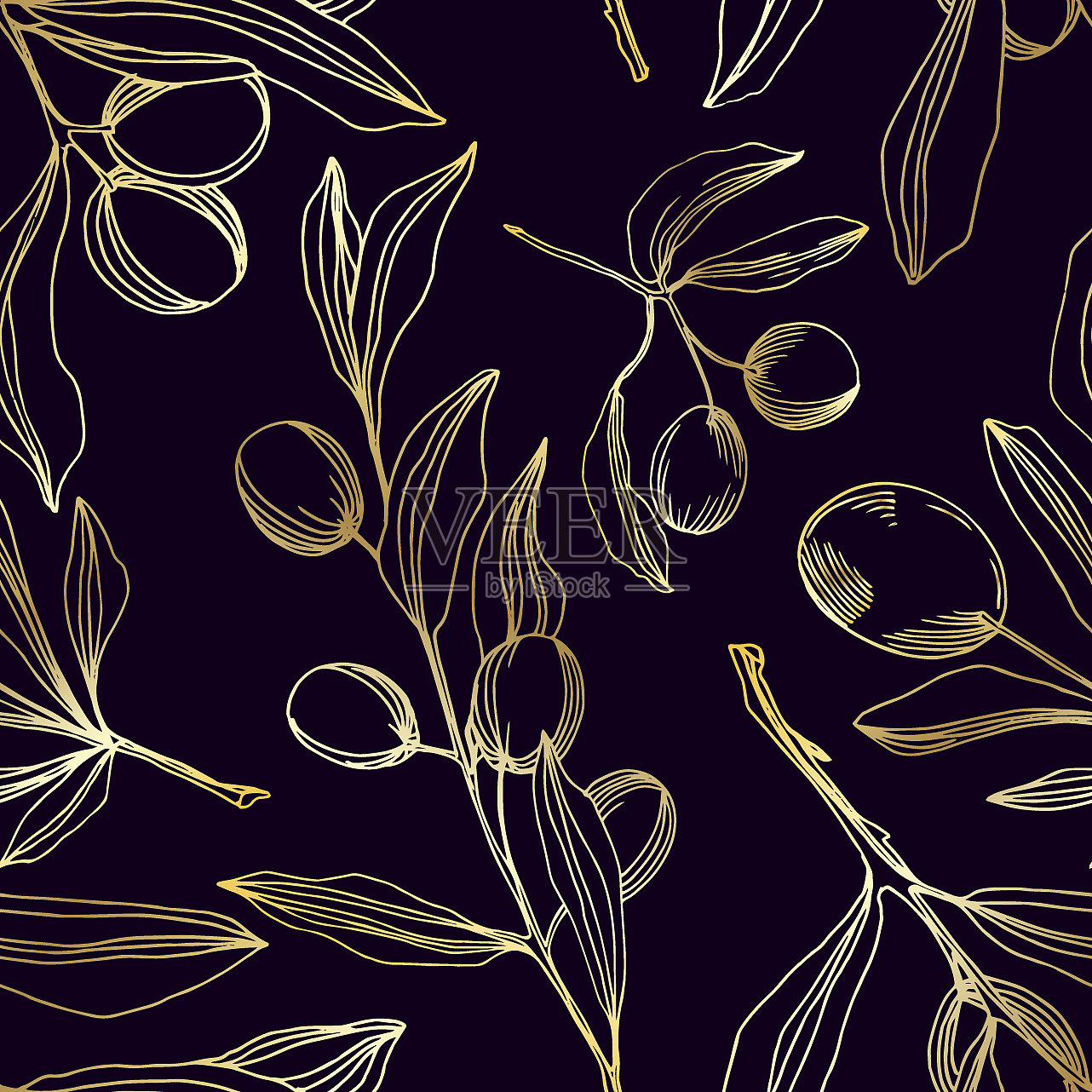 橄榄枝和水果黑色和白色插画图片素材