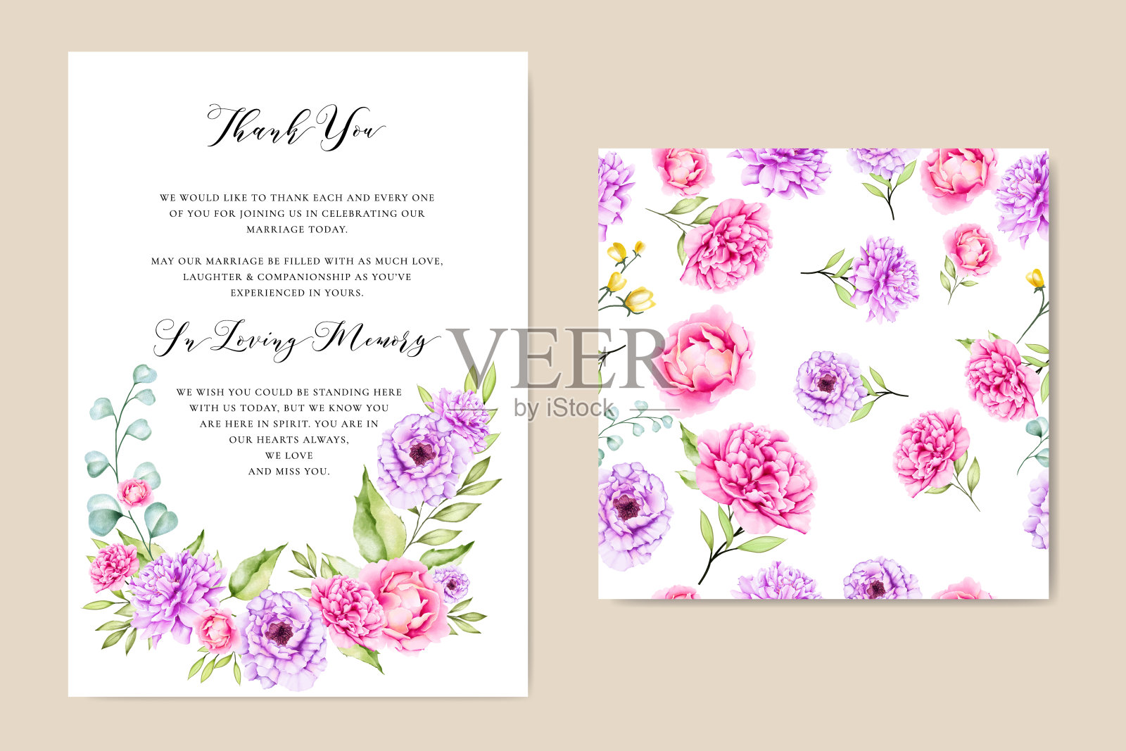 优雅的花叶婚礼请柬设计插画图片素材