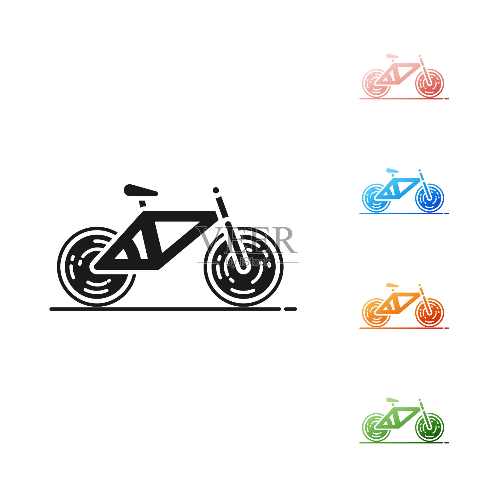 黑色自行车图标孤立在白色背景上插画图片素材