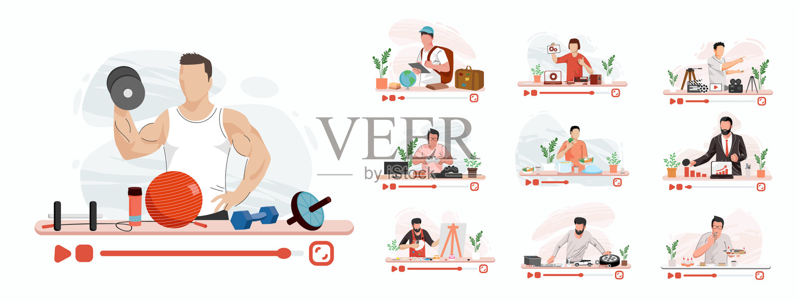 各种视频博主对人们进行评论插画图片素材