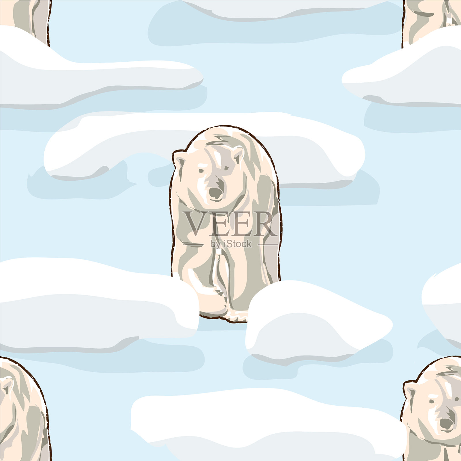 圣诞节无缝模式北极熊走插画图片素材