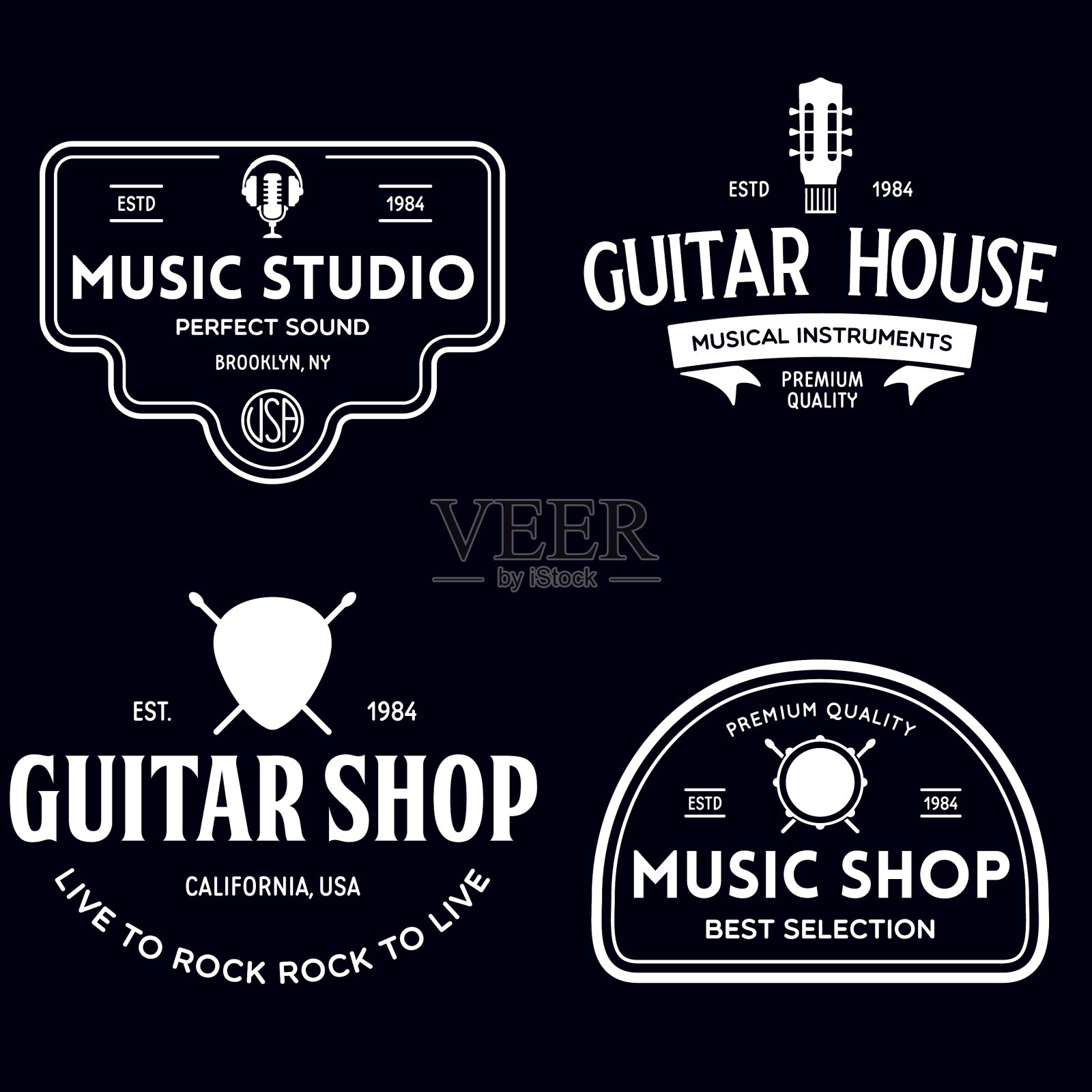 为音乐商店设置复古的标识、徽章和徽章插画图片素材