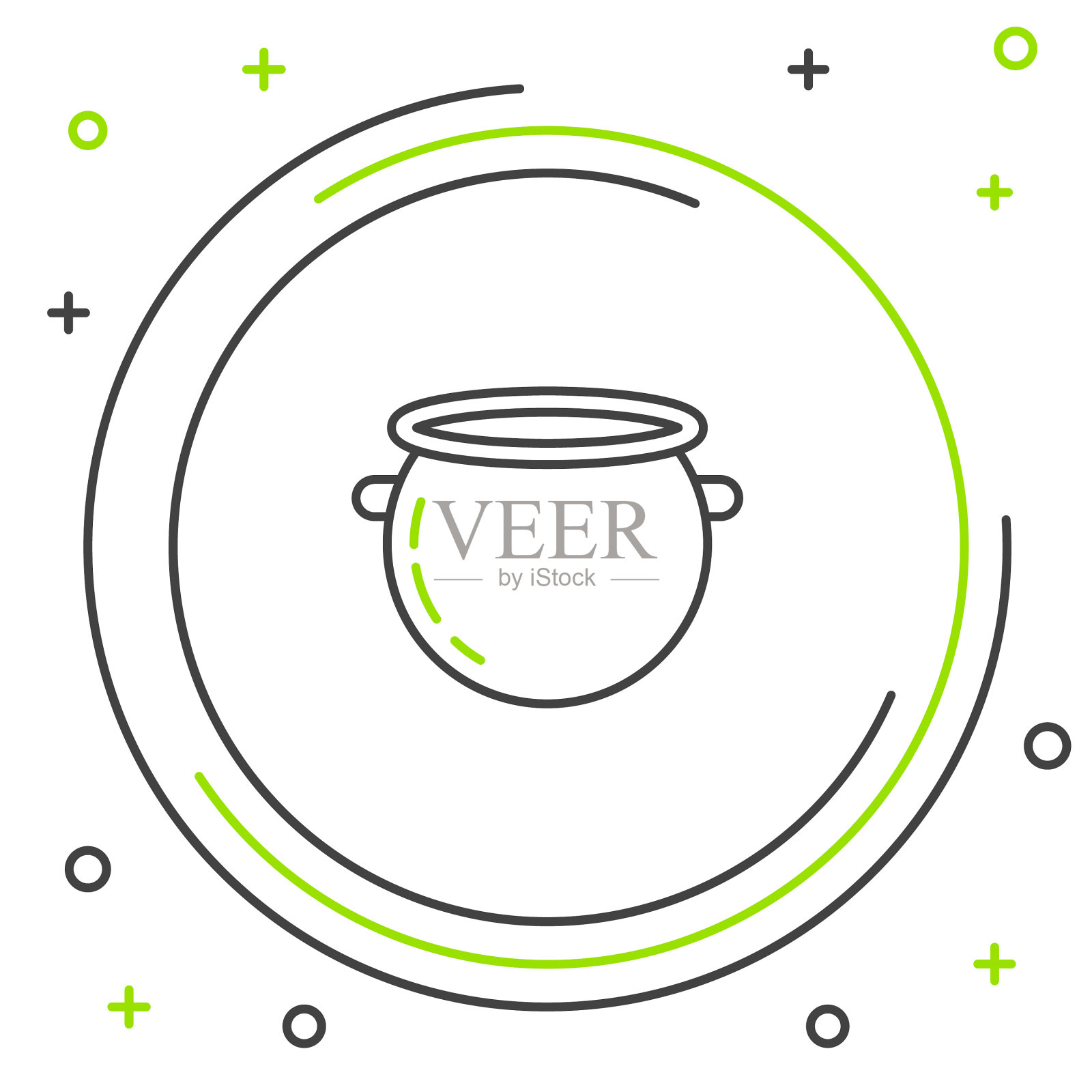 黑色和绿色线万圣节女巫坩埚图标插画图片素材