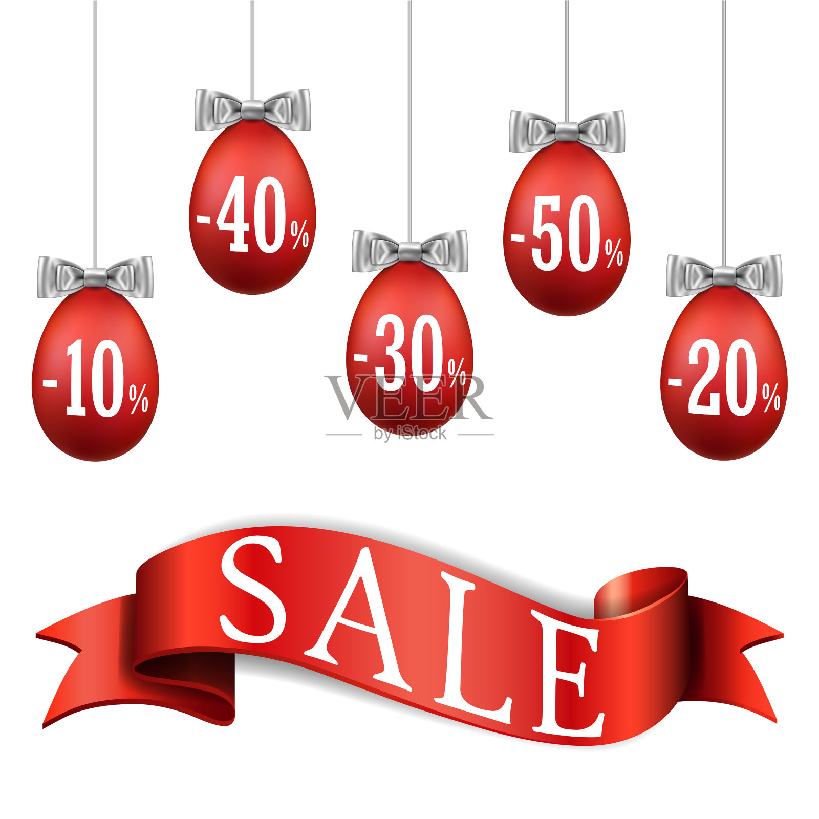 复活节彩蛋3d横幅红色横幅丝带蝴蝶结设计元素图片