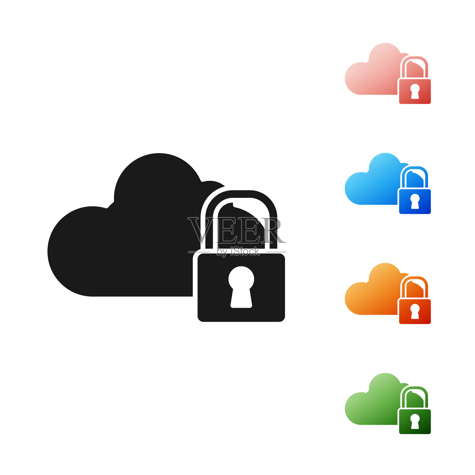 黑云计算锁定图标隔离在白色插画图片素材