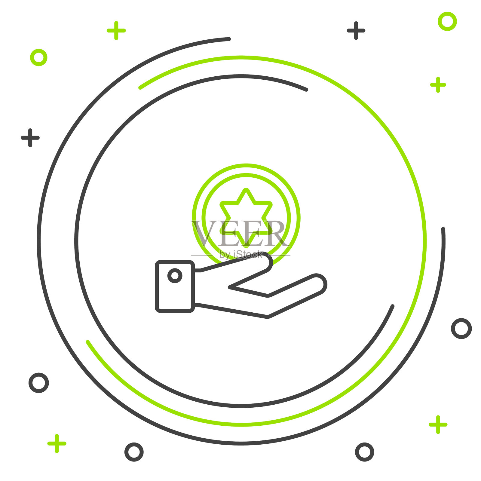 黑线和绿线犹太硬币手上的图标插画图片素材