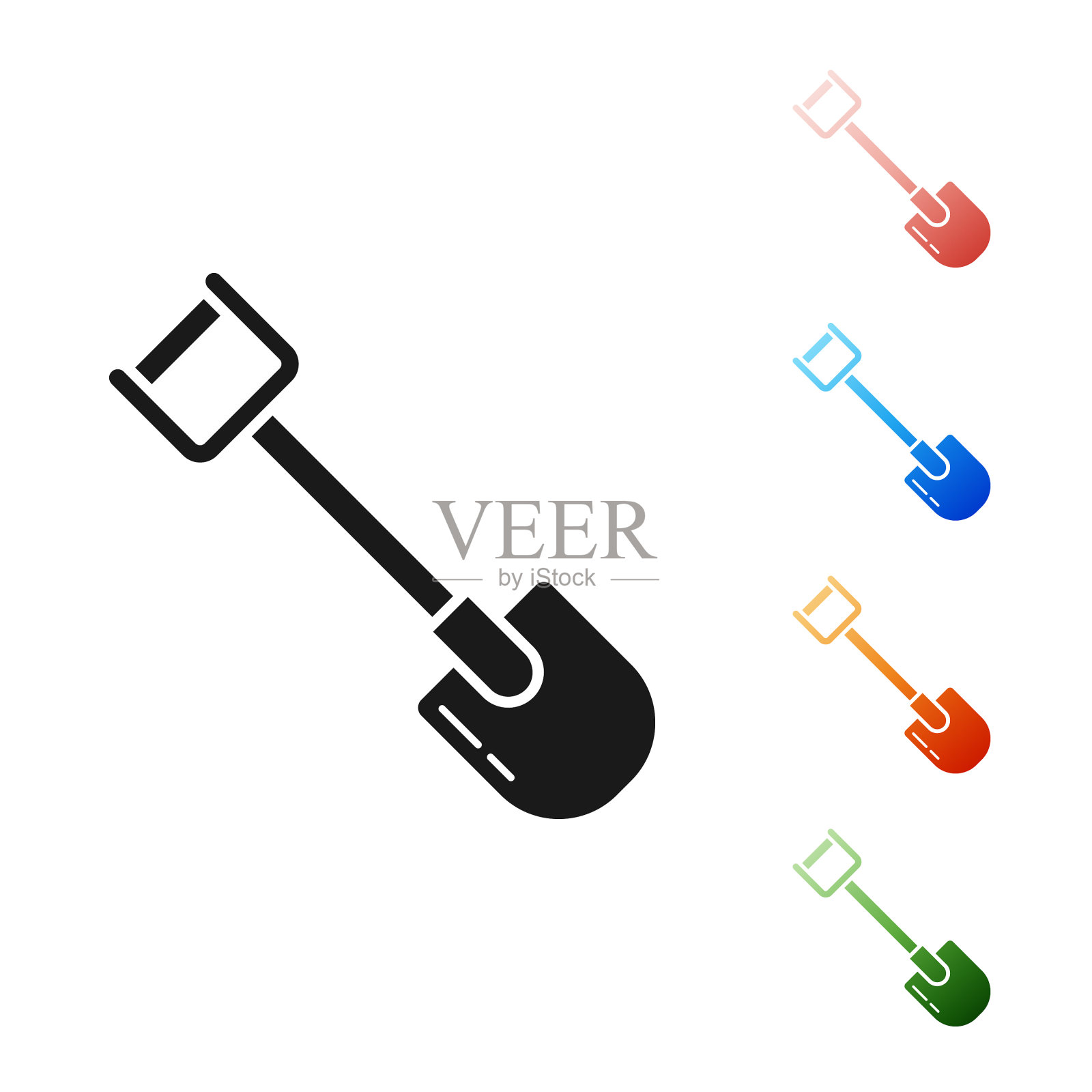 黑色铲子图标孤立在白色背景插画图片素材