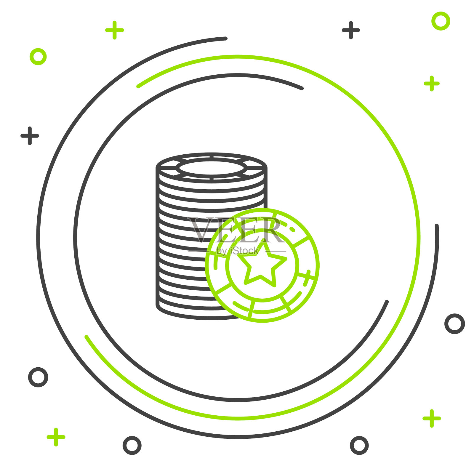 黑线和绿线赌场筹码图标隔离上插画图片素材