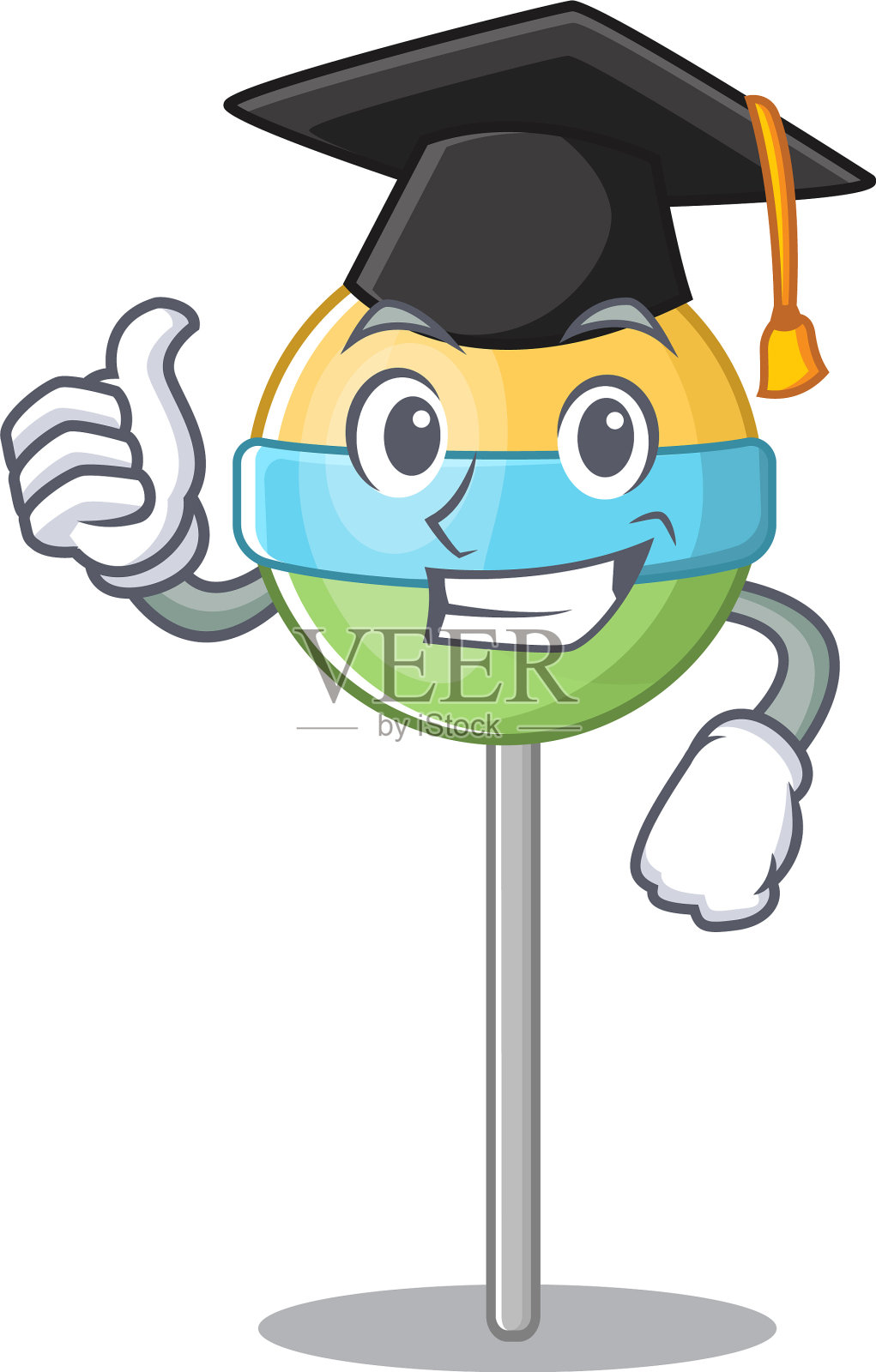 圆棒棒糖孤立与卡通毕业帽设计元素图片