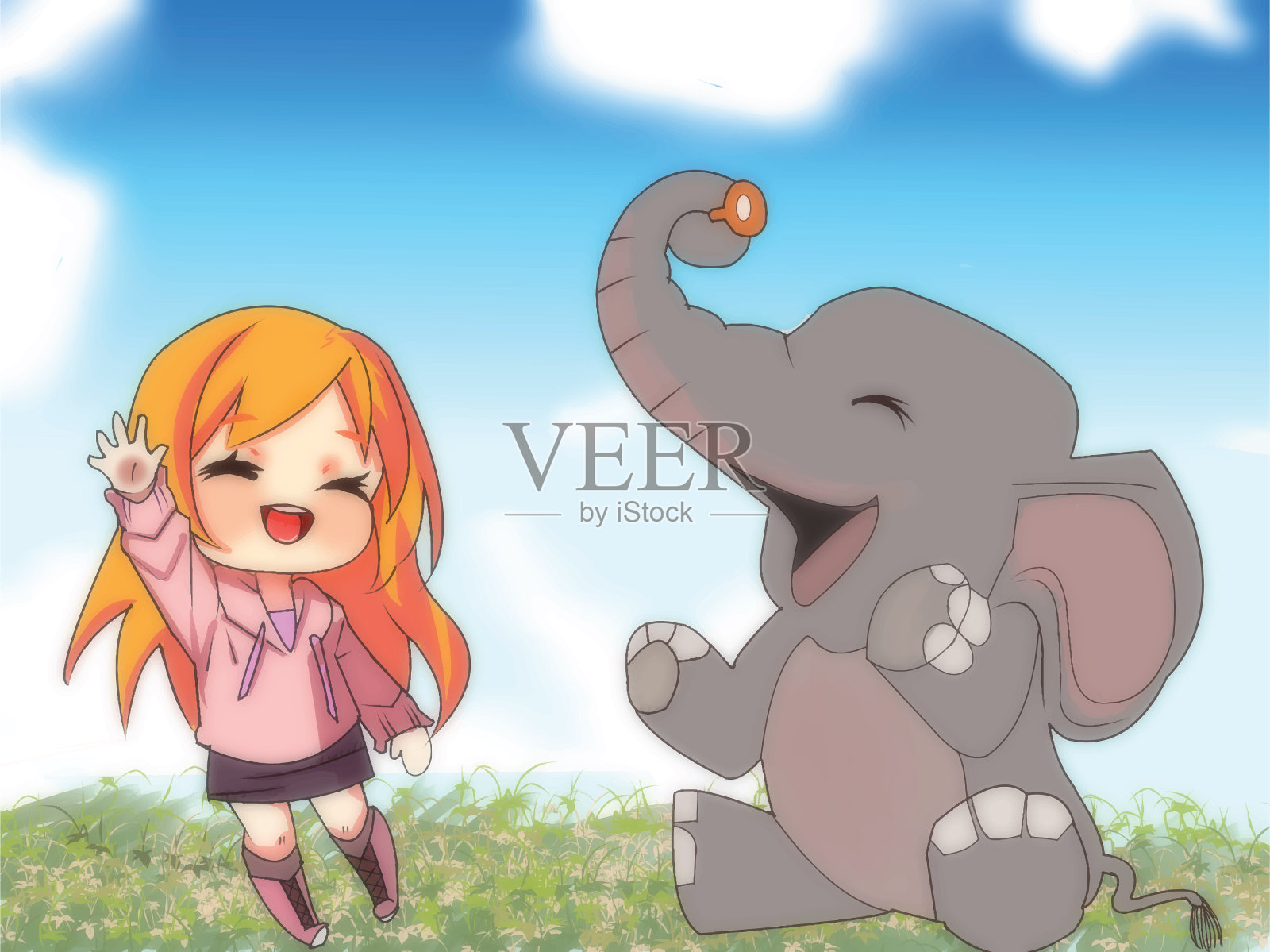 可爱的女孩交新朋友象我插画图片素材