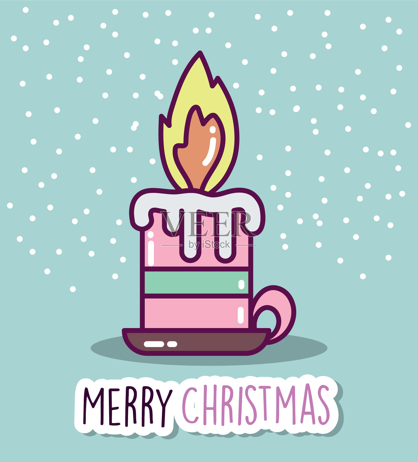 欢度圣诞，燃烛欢度雪花插画图片素材