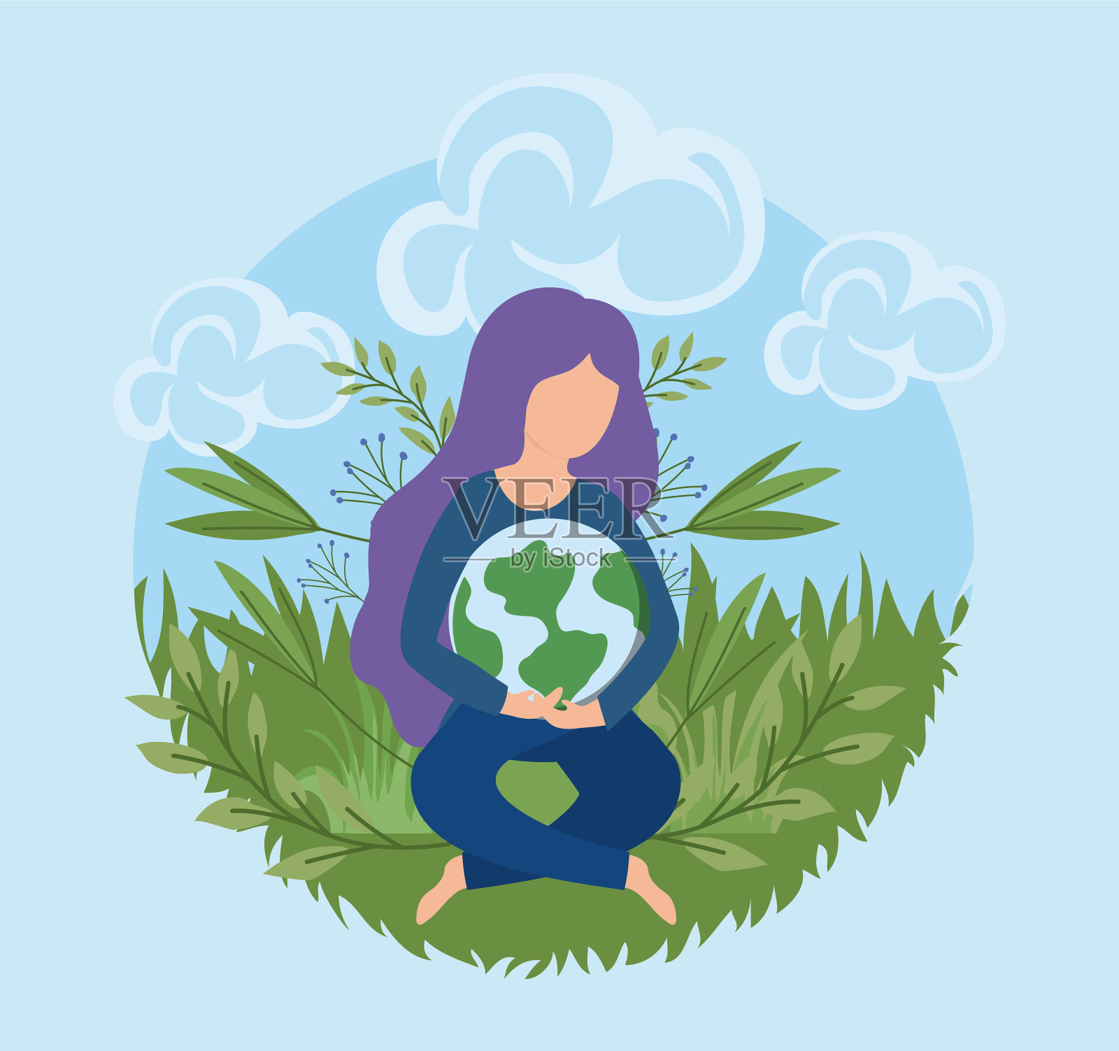 地球上的可再生能源妇女插画图片素材