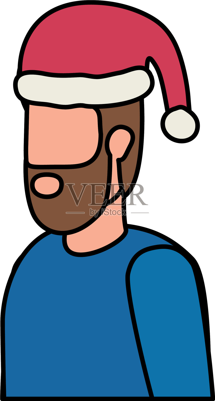 戴着圣诞帽的大胡子男人设计元素图片