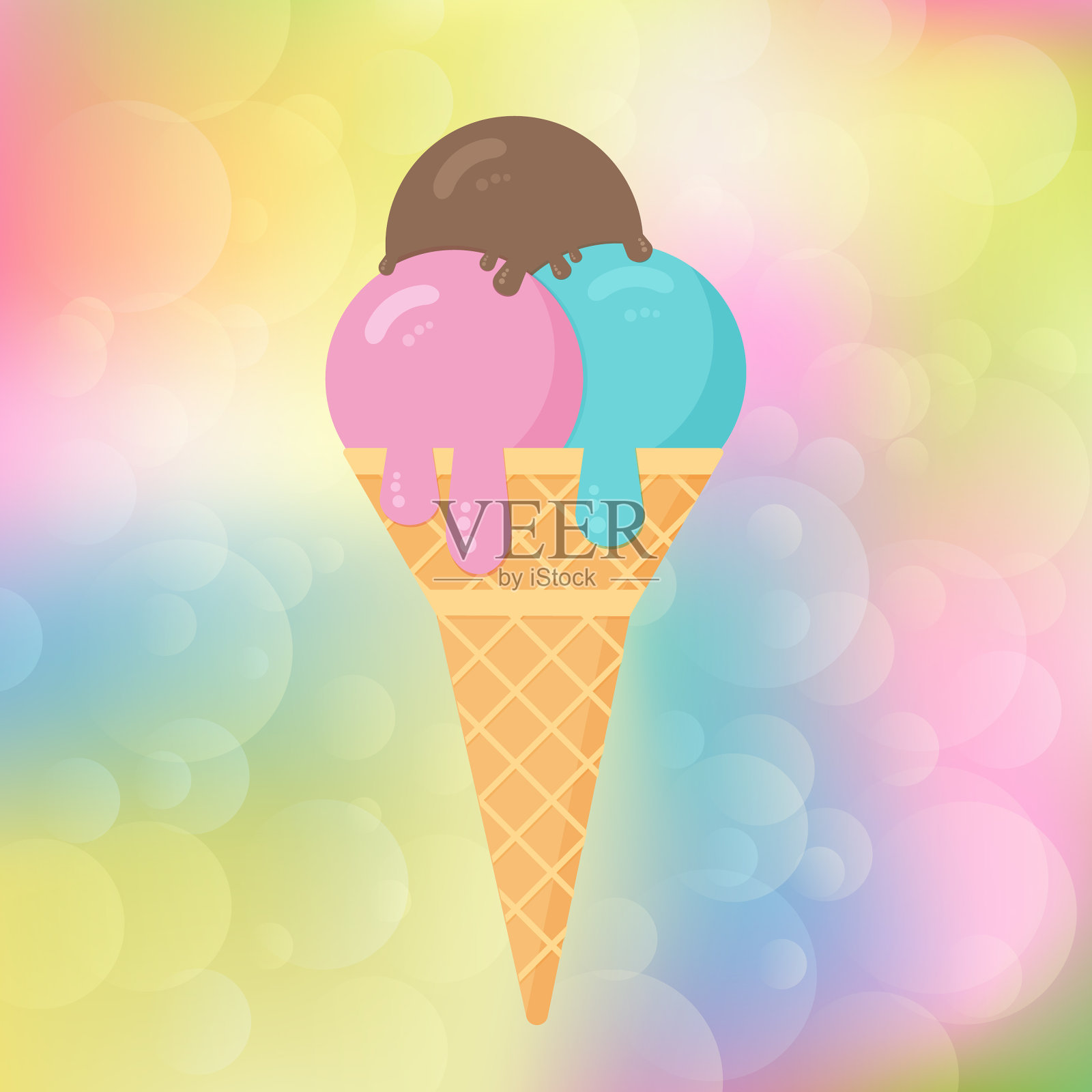 彩色模糊的散焦背景上的冰淇淋插画图片素材