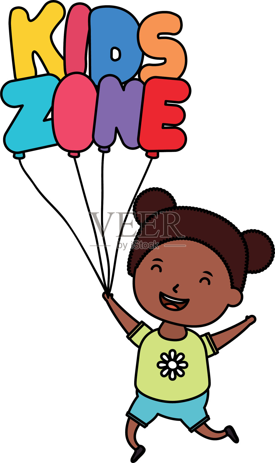 可爱的非洲小女孩，带着儿童气球设计元素图片