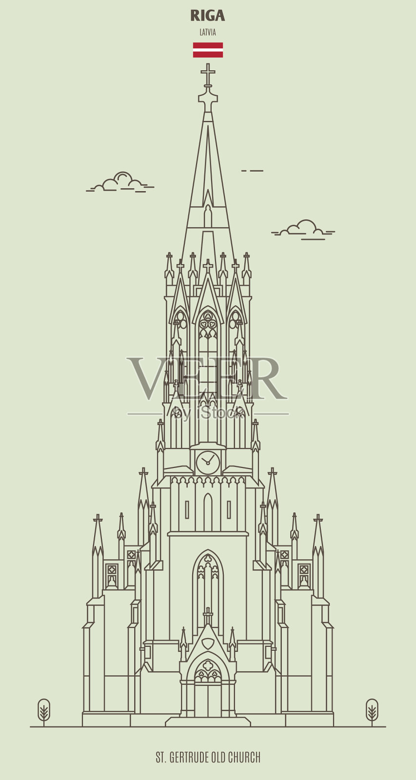 拉脱维亚里加的圣格特鲁德老教堂插画图片素材
