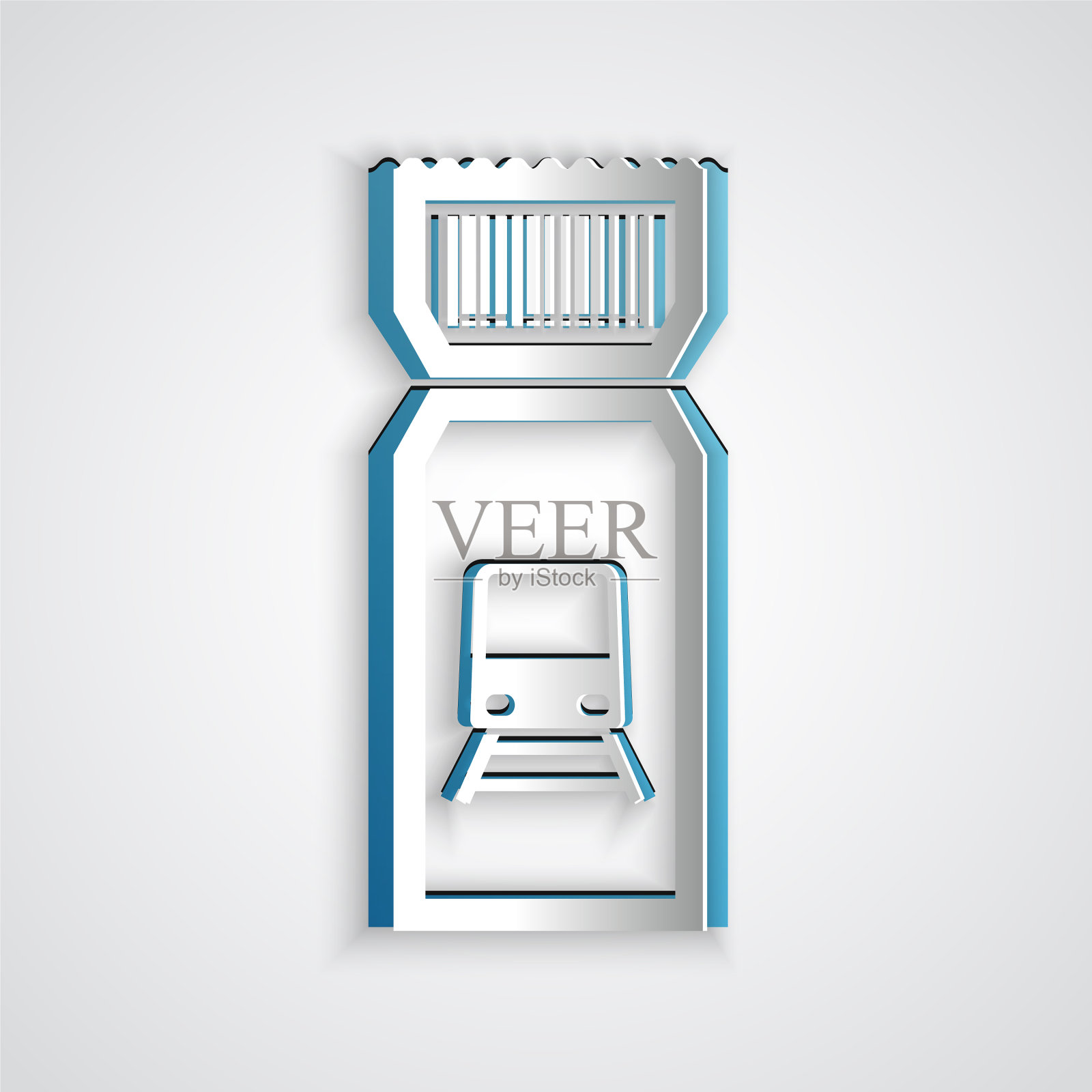 剪纸火车票图标孤立在灰色插画图片素材