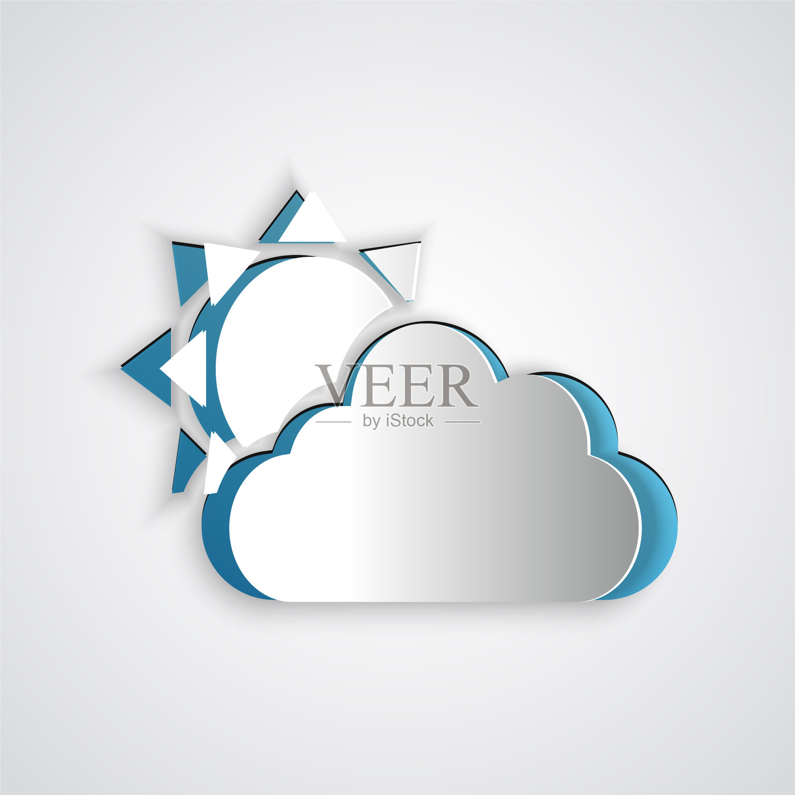 剪纸的太阳和云的天气图标孤立上插画图片素材