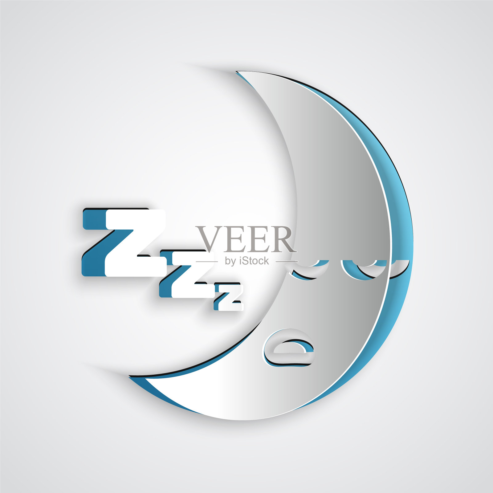 剪纸月亮图标孤立在灰色背景插画图片素材