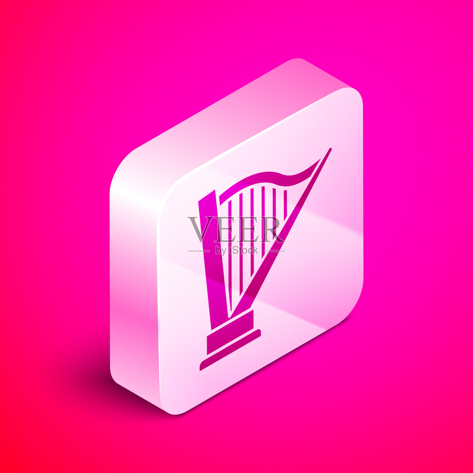 等距竖琴图标孤立在粉红色的背景插画图片素材