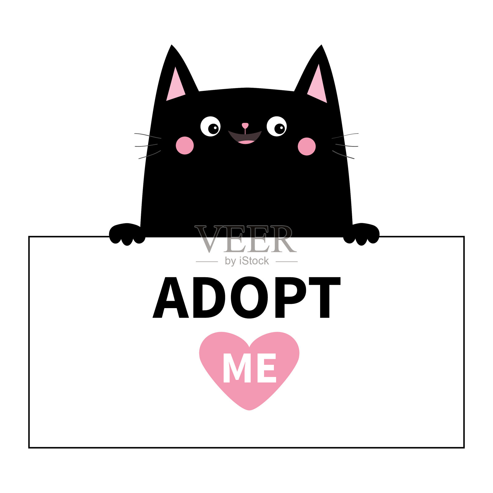 黑猫的头脸挂在纸板上设计元素图片