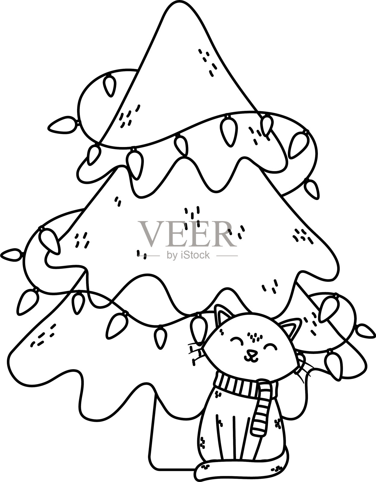 猫和树灯庆祝圣诞快乐设计元素图片