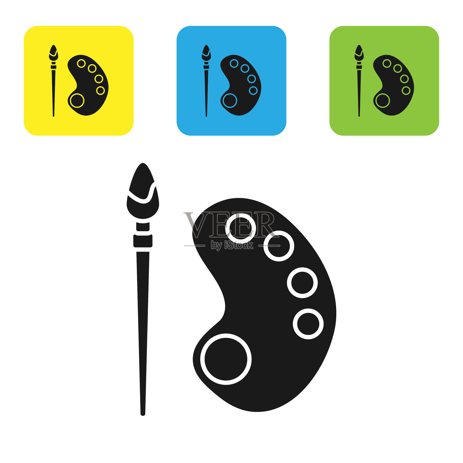 黑色油漆刷与调色板图标隔离插画图片素材