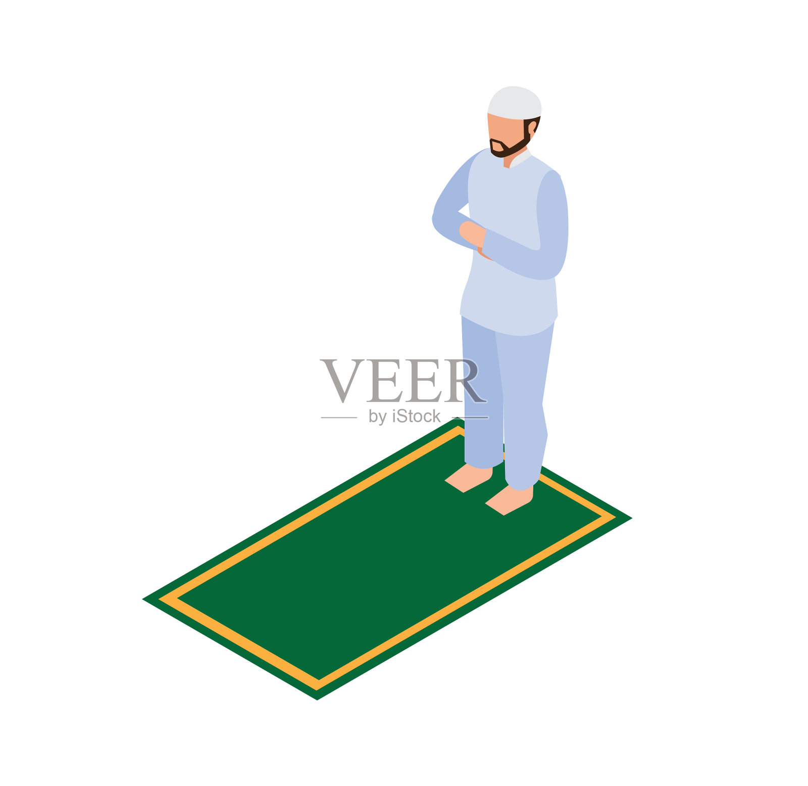 穆斯林男子祈祷等距图标插画图片素材