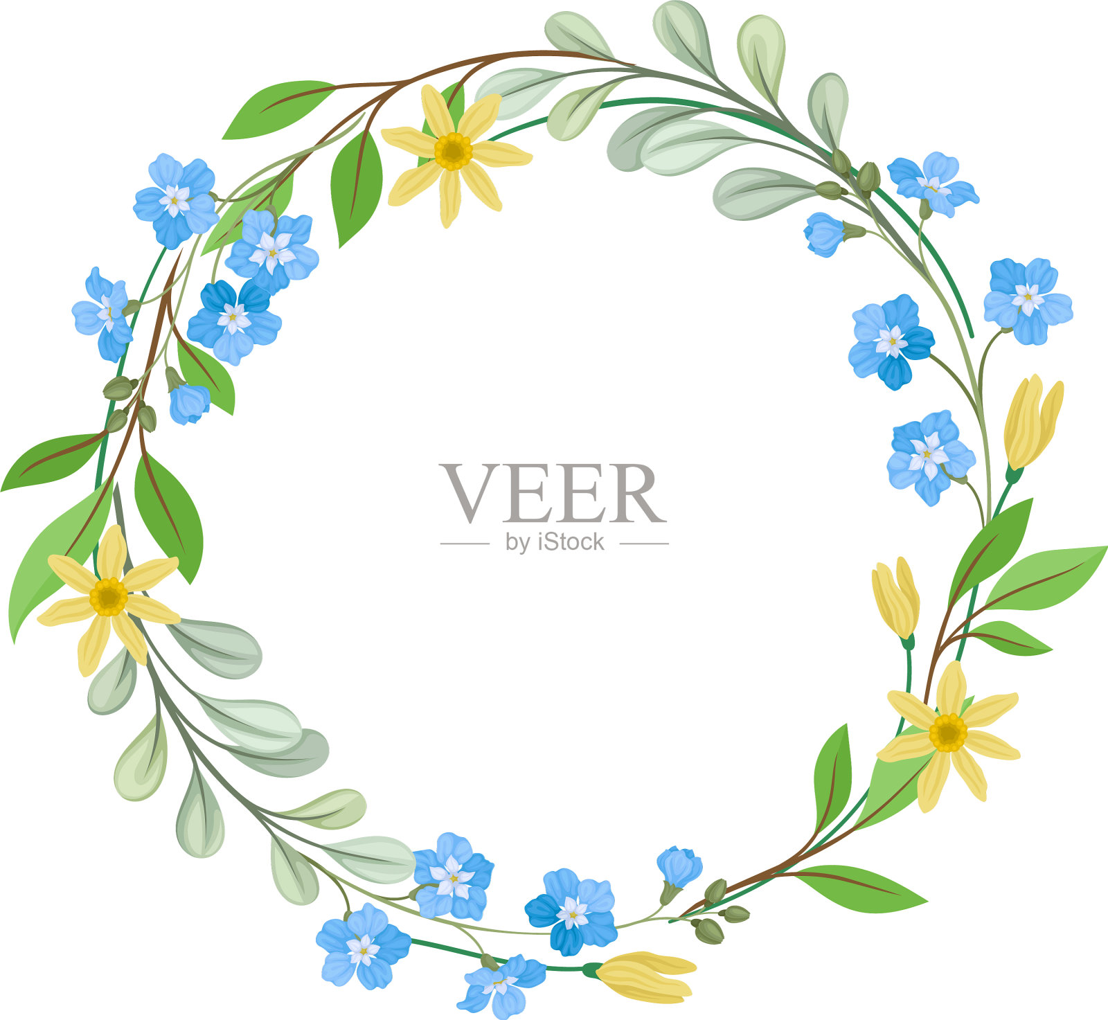 野花镶边，五颜六色的装饰插画图片素材