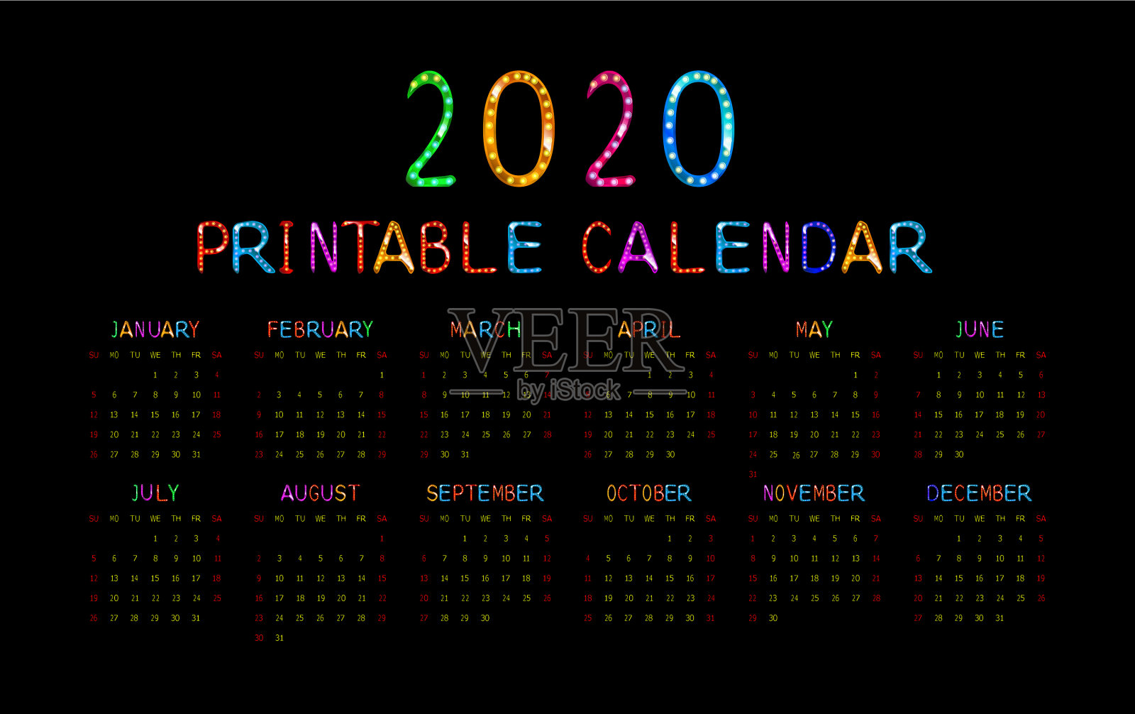 儿童2020年日历概念横幅插画图片素材