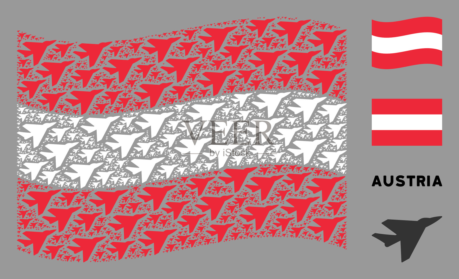 挥舞着奥地利国旗图案的飞机插画图片素材
