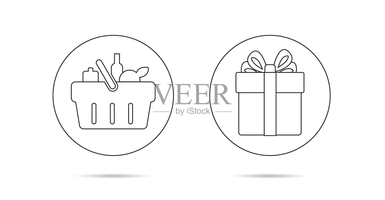 行图标购物篮和礼品盒图标素材