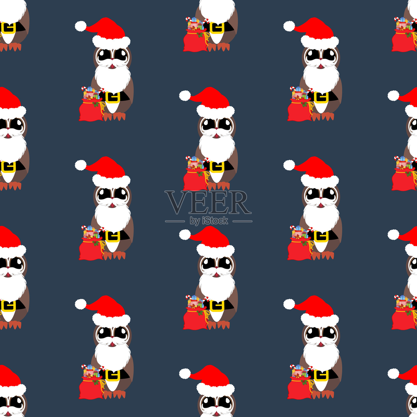 圣诞猫头鹰服装无缝图案插画图片素材