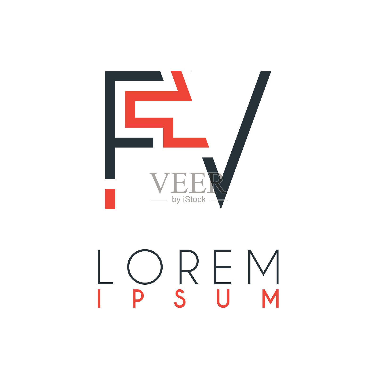 在字母f和字母v或fv之间的标志插画图片素材