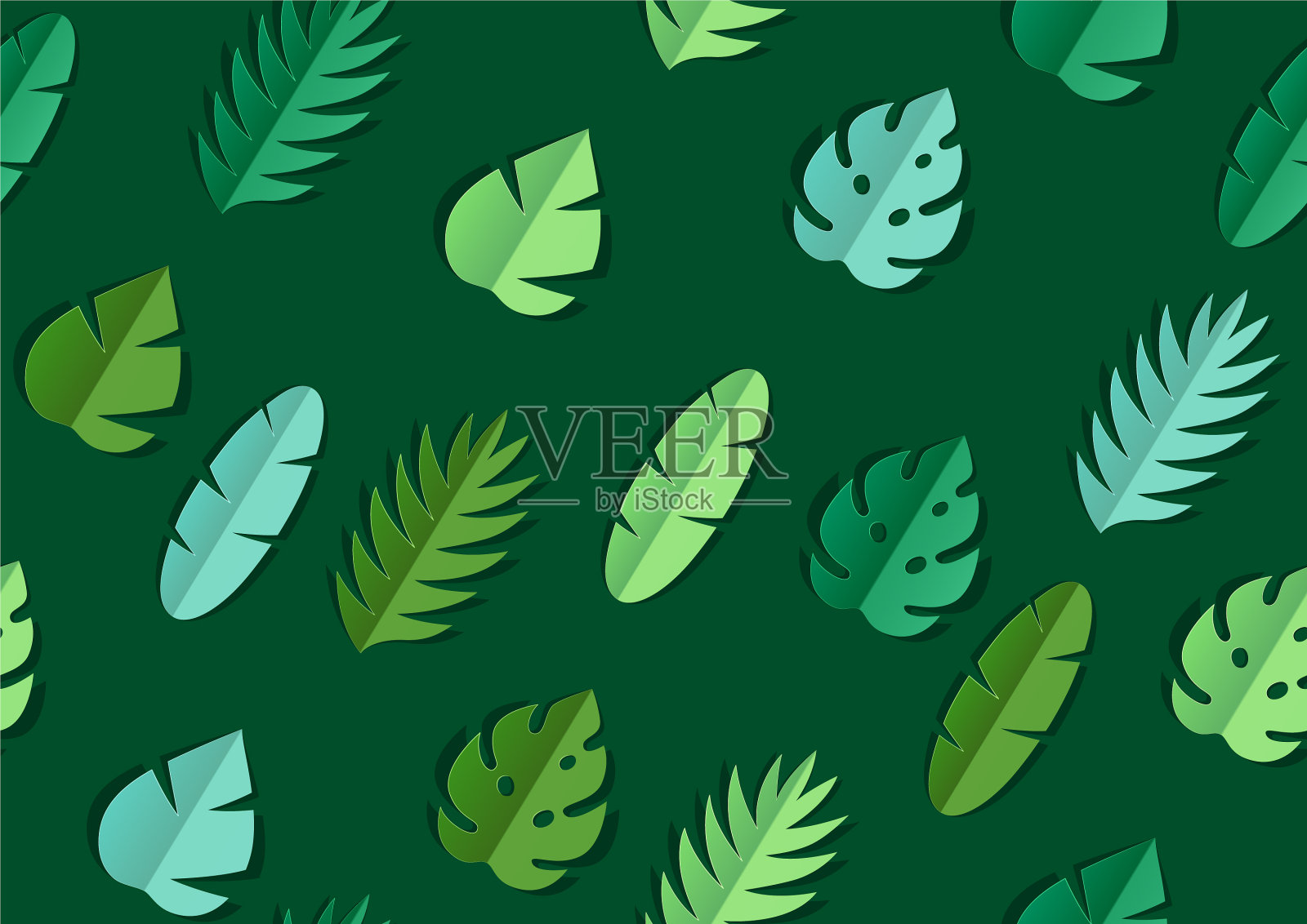 无缝图案与纸棕榈叶插画图片素材