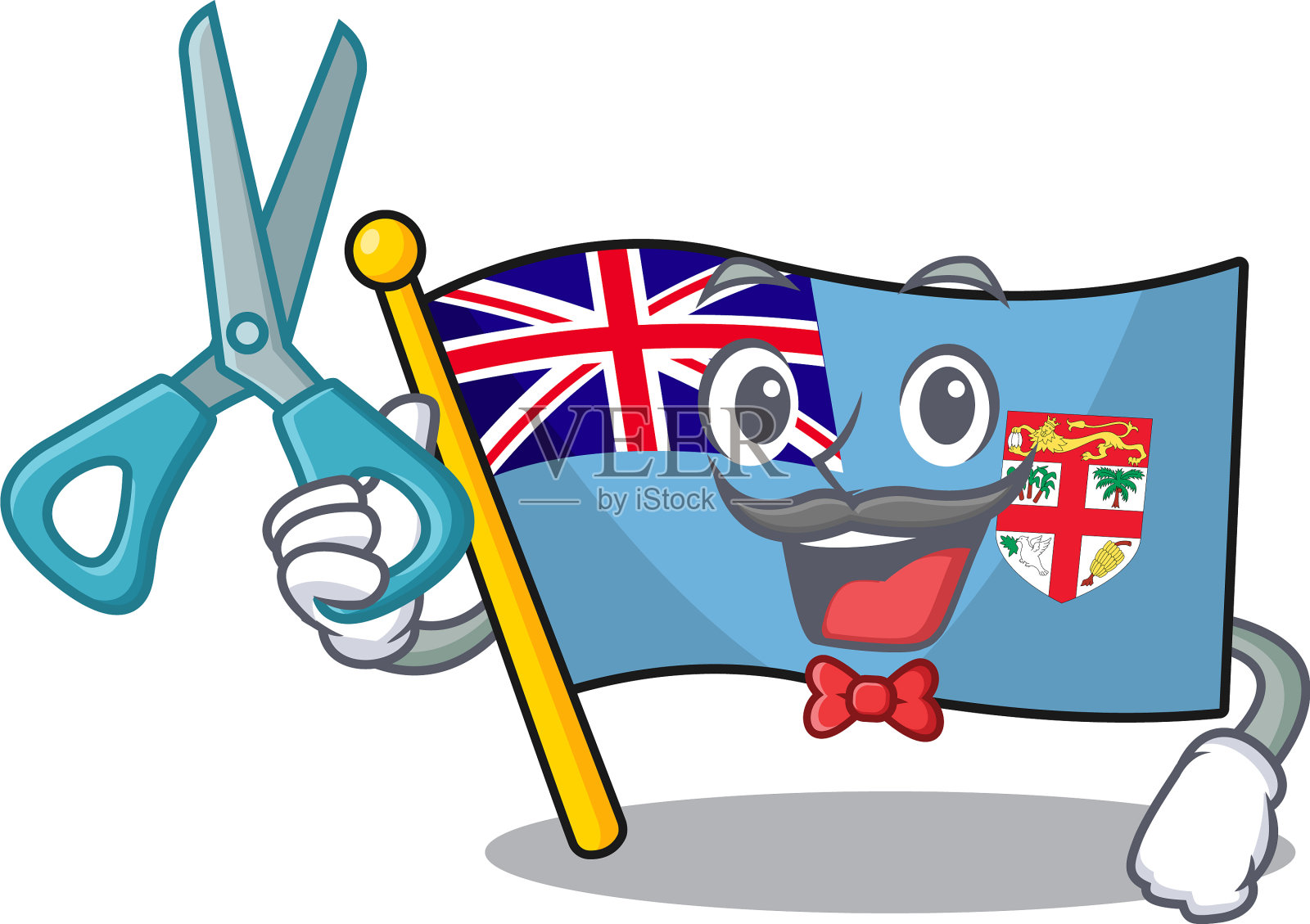 旗帜斐济孤立在理发师吉祥物插画图片素材