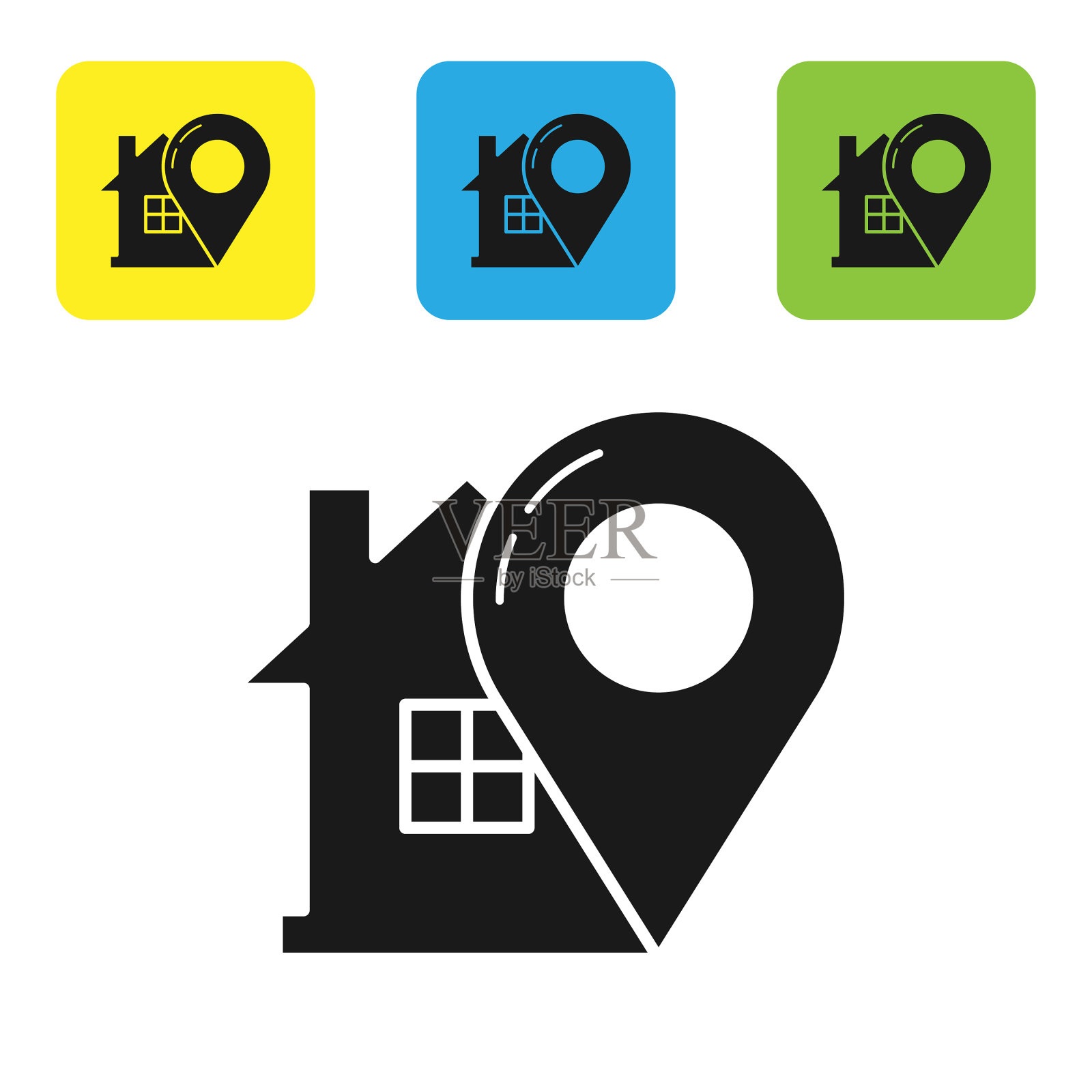 黑色地图指针与房子图标隔离插画图片素材