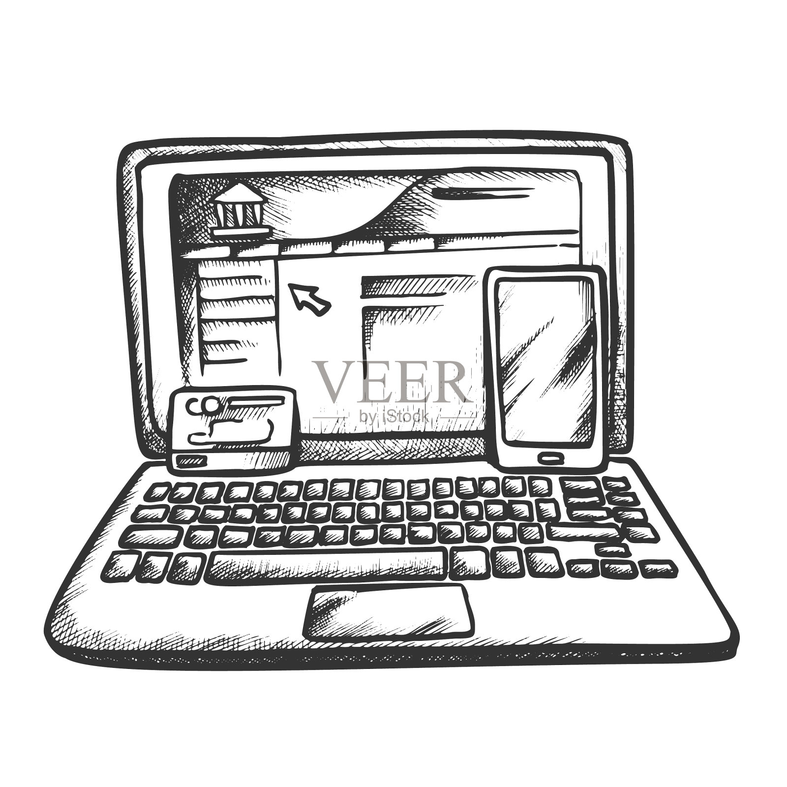 笔记本智能手机银行在线卡复古设计元素图片