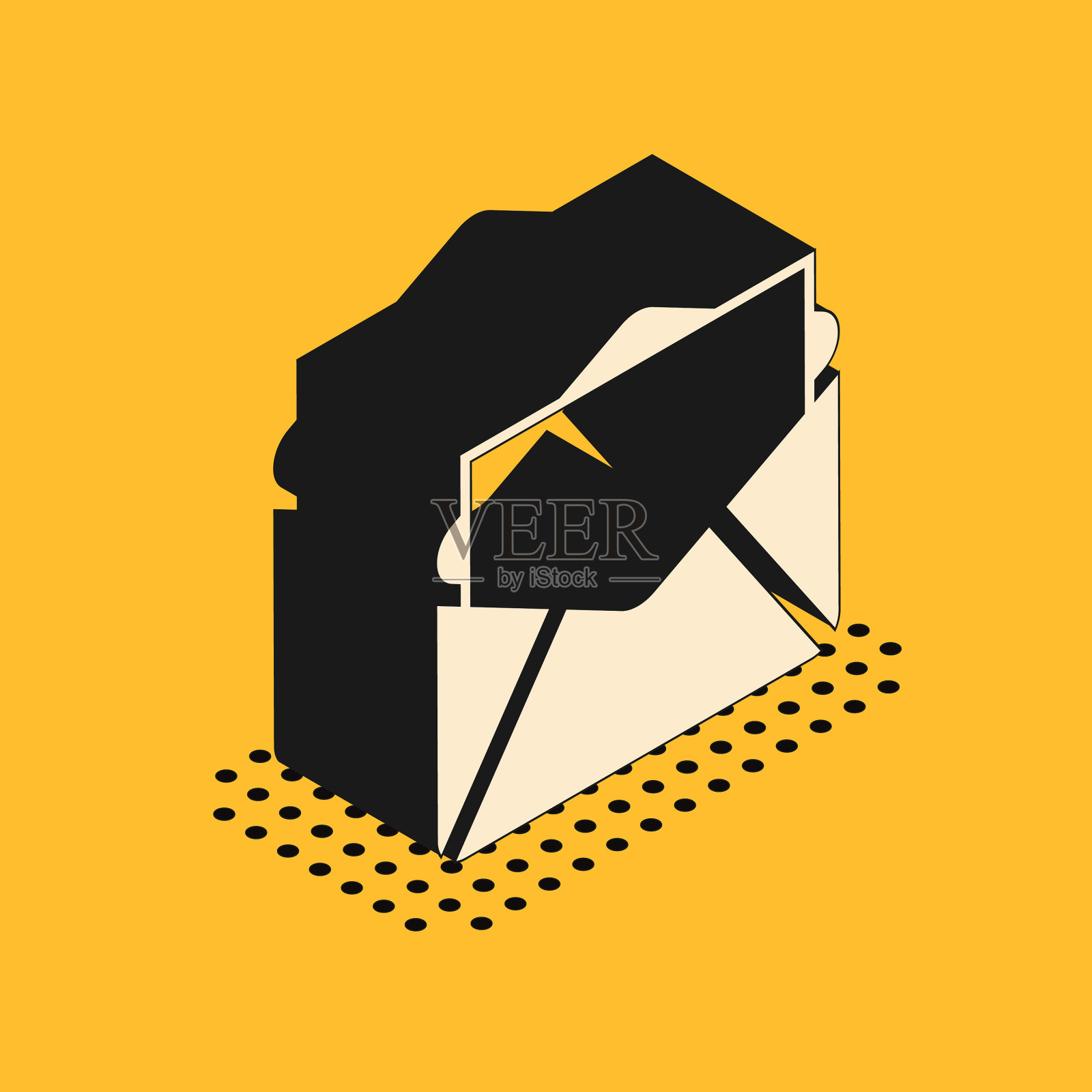 等距邮件和电子邮件图标隔离在黄色插画图片素材