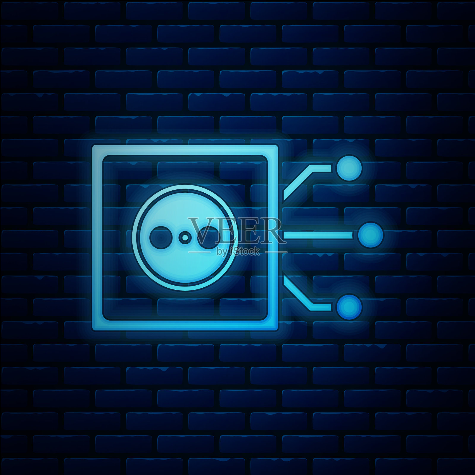 发光的霓虹灯智能家居图标孤立在砖块上插画图片素材