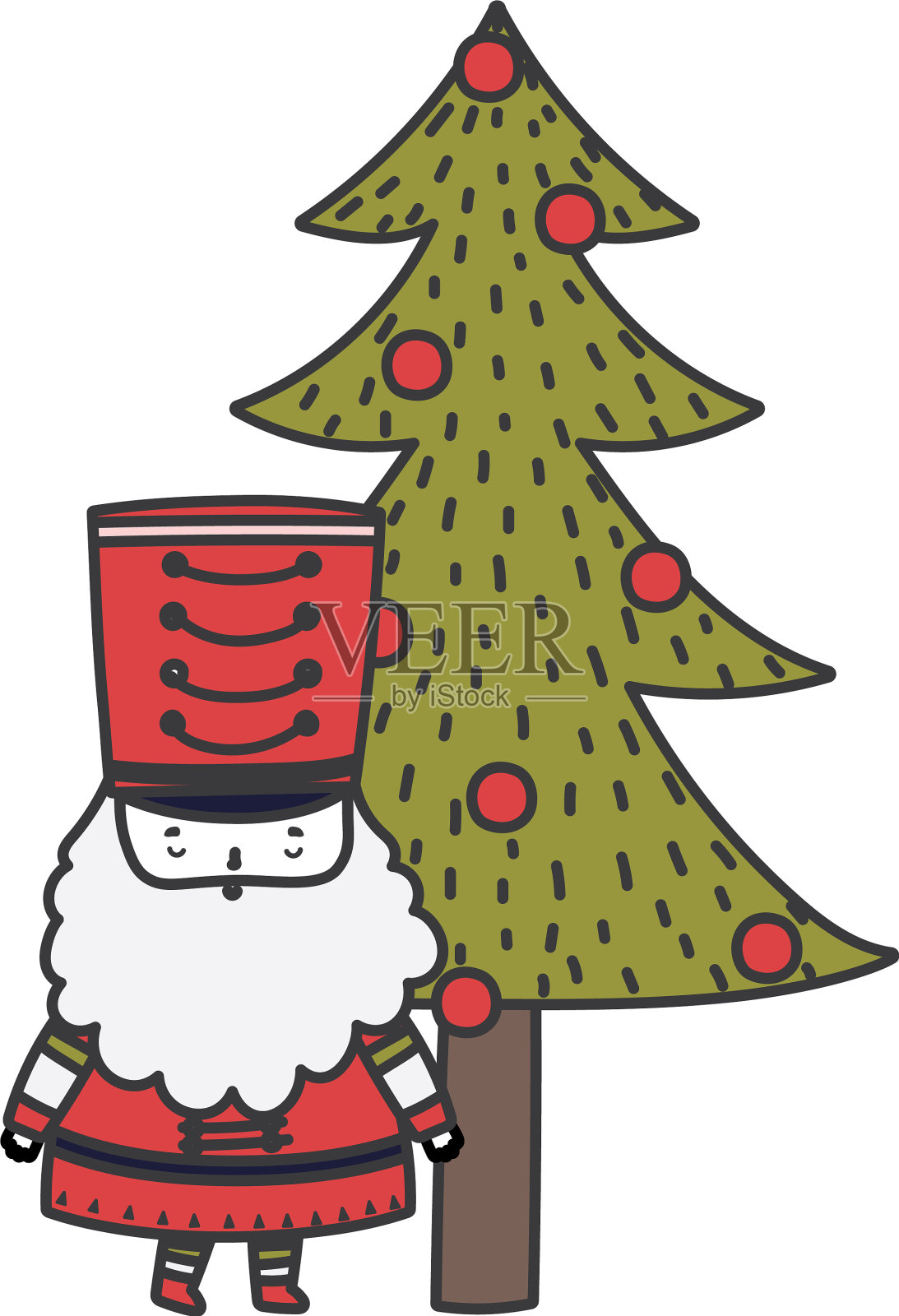 圣诞老人和装饰圣诞树快乐设计元素图片
